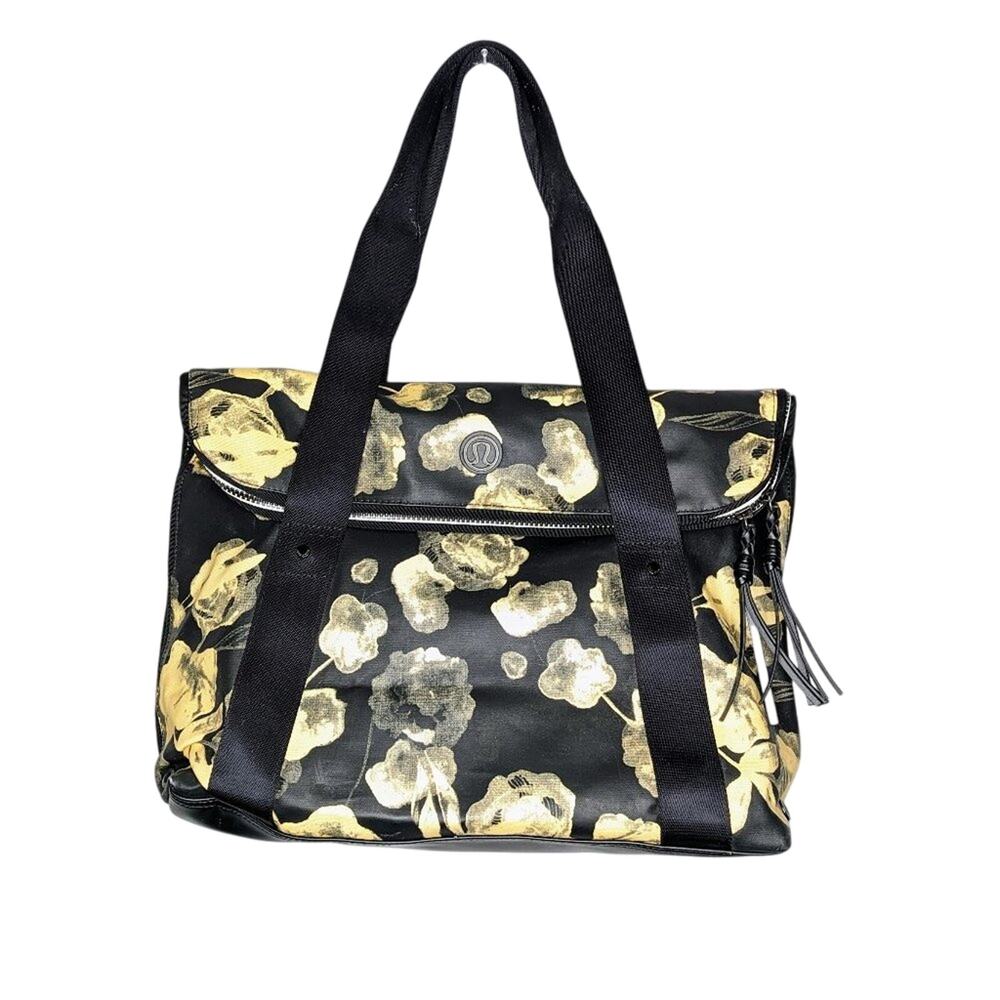 Lululemon Flowin' With My Omies Tote Gym Bag Floral Print Coated Canvas Zipper